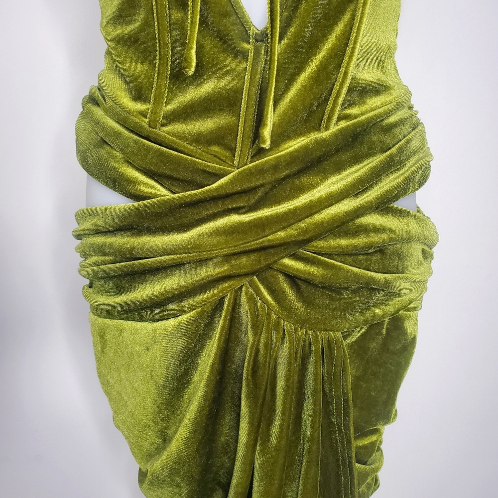 NEW | Dress Decode | Velvet Asymmetrical Hem Cut Out Front Ruched Dress - Picture 6 of 13